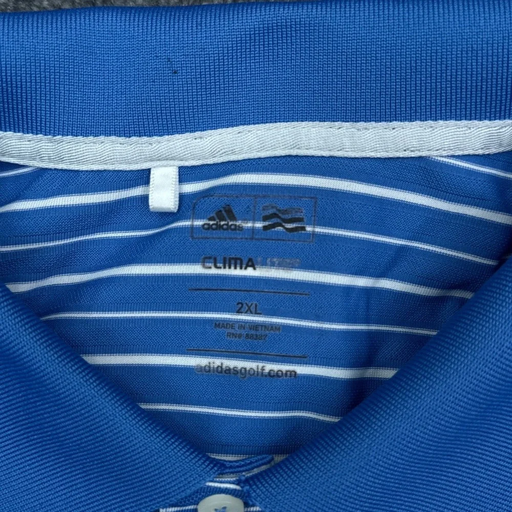 adidas Climalite Polo Shirt Mens Size 2XL XXL Blue‎ Striped Golf Active